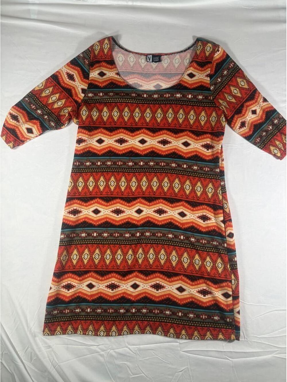Vibe Sportswear Aztec Print Dress geometric pattern see pic for measurements